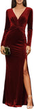 2026 V Neck Long Sleeve Bridesmaid Dresses for Women Velvet Pleated Corset Formal Gown SH005
