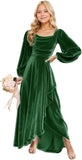 Long Sleeve Junior Bridesmaid Dresses Velvet Flower Girl Dress for Wedding Party Pageant Gown with Ruffle