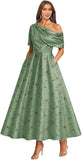 Tea Length Mother of Bride Dresses for Women Satin One Shoulder Wedding Guest Dress Formal Evening Party Gown with Pocket