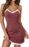 Vrtige Women's Sexy Lace Strap Babydoll Chemise Nightgown Lingerie V Neck Full Slip Nightdress