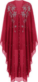 OBEEII Muslim Dress for Women Loose Batwing Sleeved Hooded Beaded Embroidery Long Abaya Dress Kaftan Abayas Islamic Robe