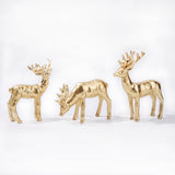 3pcs Resin Reindeer Figurines for Christmas Decor Gold Tabletop Reindeer Statues Small Decorative Deer Figurines for Indoor Christmas Tabletop Mantle Decorations