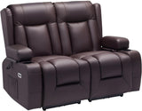 VEVOR Loveseat Recliner Sofa with Massage & Heat, Power Reclining Couch with Console, PU Leather Electric RV Sofa with USB & Outlet/Storage/Cup Holders/Pockets, Home Theater Seating for Living Room