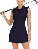 WOWENY Tennis Dress Polo Buttons Golf Dresses with Built in Shorts and Pockets Ruffle Sleeveless Athletic Workout Dress