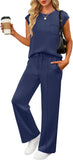 ANRABESS Two Piece Sets for Women Summer Sleeveless Sweatsuits Wide Leg Casual Lounge Set Matching Vacation Travel Outfits