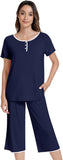 NACHILA Women’s Pajamas-Viscose Made from Bamboo, Short Sleeve Pjs Top with Capri Pajama Sets for Women Cool V Neck Sleepwear