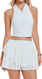Airfree Tennis Skirt Sets for Women Outfits Lapel Collar Sleeveless Vests Patchwork Pleated Skirt Sets