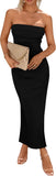 PRETTYGARDEN Women's Summer Bodycon Maxi Tube Dress Ribbed Strapless Side Slit Long Going Out Casual Elegant Party Dresses