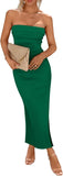 PRETTYGARDEN Women's Summer Bodycon Maxi Tube Dress Ribbed Strapless Side Slit Long Going Out Casual Elegant Party Dresses