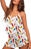 Ekouaer Satin Pajama Set for Women Silk Pjs for Women Set Camisole Top and Shorts with Ruffle Sleepwear