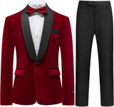 Boys Velvet Suits Slim Fit Tuxedo 2 Piece Kids Blazer Jacket Pants Formal Sizes 4-20 Fashion Ring Bearer Outfit for Wedding