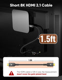 Snowkids 8K HDMI 2.1 Cable 1.5 ft, Non-Slip Nylon Braided, 48Gbps Ultra High-Speed HDMI Cables Cord, 10K 8K@60Hz, 4K@120Hz Compatible for TV/PS-5/X-box/Projector/Sound System & More