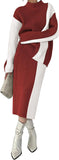 Pink Queen Women's 2 Piece Outfits 2025 Fall Winter Sweater Skirt Set Long Sleeve Oversized Top High Waist Color Block Dress