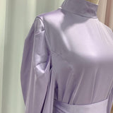 OBEEII Muslim Dress for Women Loose Full Cover Long Abaya Satin Dress Kaftan Abayas Islamic Robe S-XXL