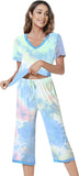 NACHILA Women’s Pajamas-Viscose Made from Bamboo, Short Sleeve Pjs Top with Capri Pajama Sets for Women Cool V Neck Sleepwear