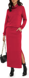 Casly Lamiit Women's 2 Piece Skirt Set Turtleneck Tops Long Skirt Matching Outfits with Pockets Fall Loungewear