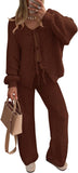 ZESICA Women's 2 Piece Outfits Lounge Pajama Sets 2025 Fall Long Sleeve Cardigans Wide Leg Pants Matching Winter Clothes