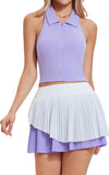 Airfree Tennis Skirt Sets for Women Outfits Lapel Collar Sleeveless Vests Patchwork Pleated Skirt Sets