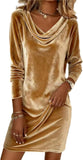 OSCORP Women’s Velvet Cowl Neck Mini Dress – Long Sleeve Party Cocktail Dress for Fall Winter 2025