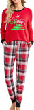 difficort Womens Christmas Pajamas Long Sleeve Pj Set Soft Plaid Pants Sleepwear with Pockets