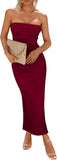 PRETTYGARDEN Women's Summer Bodycon Maxi Tube Dress Ribbed Strapless Side Slit Long Going Out Casual Elegant Party Dresses