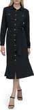 DKNY Womens Long Sleeve Collared Tie Midi Shirtdress