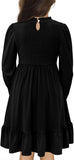 Yoklass Girls Smocked Dress Casual Puff Long Sleeve Ruffle Neck Dresses 4-13 Years