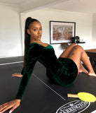 GOBLES Womens Sexy Velvet Long Sleeve Bodycon Elegant Mini Party Dress