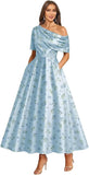 Tea Length Mother of Bride Dresses for Women Satin One Shoulder Wedding Guest Dress Formal Evening Party Gown with Pocket