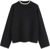 CIDER Womens Sweater Long Sleeve Split Hem Color Block Crew Neck Tops Fall Outfits
