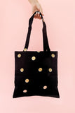 kate spade new york Cute Canvas Tote Bag for Women, Black Canvas Beach Bag, Book Tote with Pocket, Scatter Dot