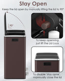 Arlopu 16 GallonStainless Steel Trash Can, 60L Dual Compartment, Metal Kitchen Step Recycle Bin, Metal Double Dustbin, in-Home Garbage Rubbish Can W/Removable Liner Buckets (Brown)