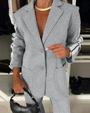 CHICME 2025 Womens Two Piece Outfits Striped Side Button Blazer and Pants with Pockets Sets Business Casual Pant Suits Set