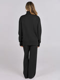 ANRABESS Womens 2 Piece Outfits Turtleneck Matching Lounge Set Sweater Top Wide Leg Pants Fall Cozy Knit Sweatsuit Loungewear