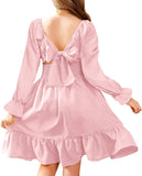 Arshiner Girls Dresses Long Sleeve Tie Back Fall Winter Off Shoulder Dress Kids Clothes