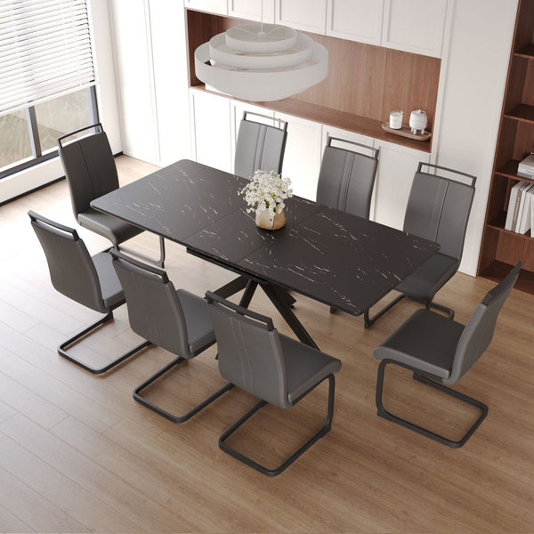 62.4" extendable 78.15" dining Table Set for 6-8 Person for Dining Room,C-shaped Tube Soft padded armless dining chair and Very large Dining Room Table Kitchen Table Chair Set with metal Legs