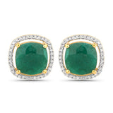 4.40 Carat Dyed Emerald and White Diamond .925 Sterling Silver Earrings