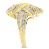 10K Yellow Gold Plated .925 Sterling Silver 1.0 Cttw Round & Baguette Diamond Knot Channel Statement Ring (I-J Color, I2-I3 Clarity) - Size 6
