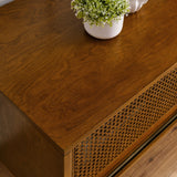 59 Inch Mid Century Modern Rattan TV Stand
