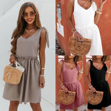 New Summer Sleeveless V-Neck Solid-Color Womens Dress