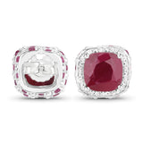 6.12 Carat Dyed Ruby, Ruby and White Topaz .925 Sterling Silver Earrings