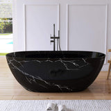 [63X29.5-Inch] Nuvia Freestanding Modern Marble-Design Solid Surface Soaking Tub With Overflow (SAK11528)
