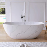 [63X29.5-Inch] Nuvia Freestanding Modern Marble-Design Solid Surface Soaking Tub With Overflow (SAK11528)