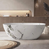[63X29.5-Inch] Nuvia Freestanding Modern Marble-Design Solid Surface Soaking Tub With Overflow (SAK11528)