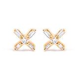 10K Yellow Gold 1/10 Cttw Round and Baguette Diamond Criss Cross X Stud Earring (H-I Color, I1-I2 Clarity)