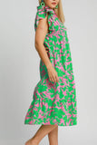 Umgee Full Size Floral Collared Ruffle Cap Sleeve Midi Dress Plus Size