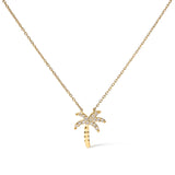10K Yellow Gold 1/10 Cttw Round Diamond Palm Tree 18" Inch Pendant Necklace (H-I Color, I1-I2 Clarity)