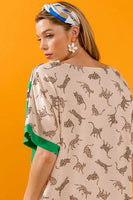 BiBi Tiger W Stripe Contrast Color Block V Neck Top