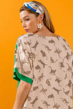 BiBi Tiger W Stripe Contrast Color Block V Neck Top