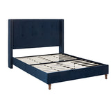 Peyton Upholstered Queen Bed with 54' High Headboard and Traditional Buttoned Tufting in Blue Velvet